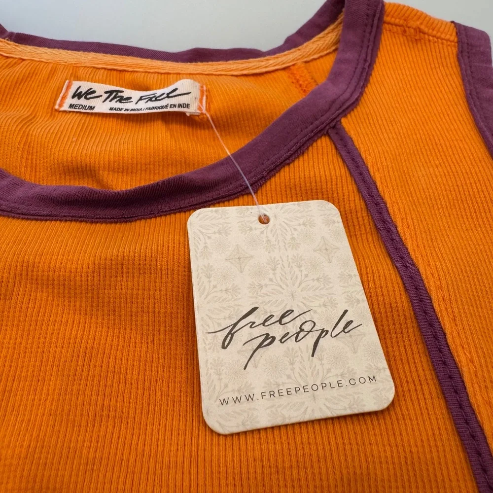 Free People - We The Free Orange & Purple Ribbed Tank Top NWT, Size M - Picture 2 of 9
